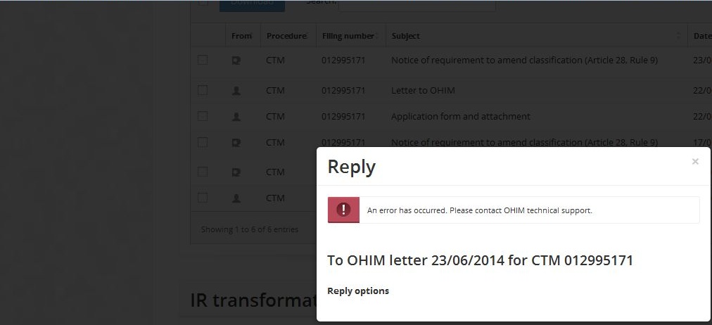 error message OHIM